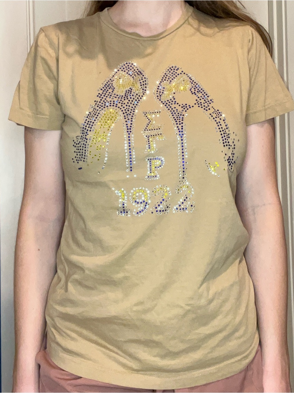 Sigma Gamma Rho SGRho Tan Rhinestone Graphic Tee 1922